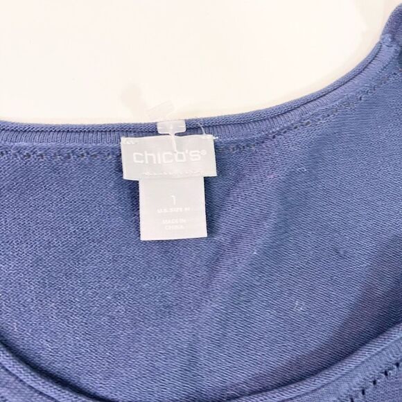 Chico's Tank Sweater Women's Navy Blue 1 Medium Romance Sleeveless Cotton NWT - Picture 3 of 9